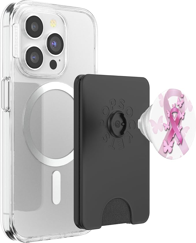 Pink breast cancer awareness ribbon PopSockets Adhesive PopGrip