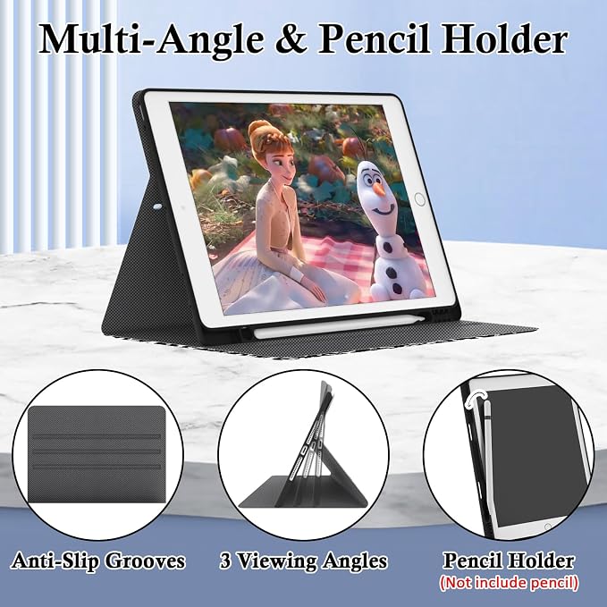 Case for iPad 9th/8th/7th Generation 2021/2020/2019 10.2 inch with Pencil Holder/Multi-Angle Stand Folio Auto Wake/Sleep Cover for iPad 9 8 7 Gen 10.2 (Notebook Black)