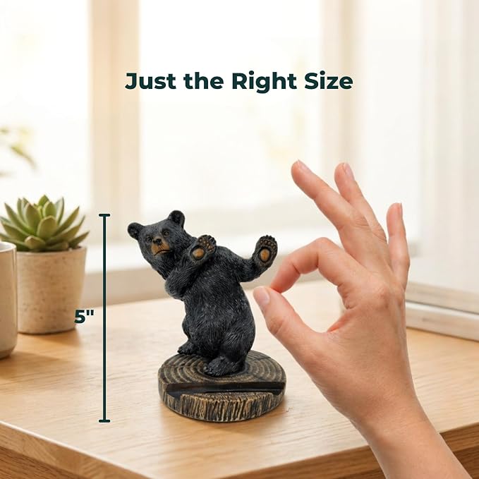 The Bridge Collection 5 Black Bear Cellphone Stand - Phone Holder | Hand-Painted Cute &amp Functional Cell Phone Stand for Cabin Mountain Camping &amp Unique Animal Home Decor