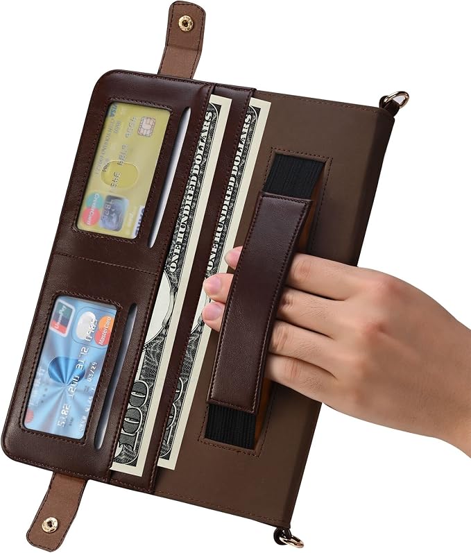 Handbag Case for Samsung Galaxy Tab S10 FE/S9 FE 10.9/S9/S8/S7 11 Techcircle Folio Stand Crossbody Wallet Protective Cover with S Pen Holder &amp Card Slots Hand Strap &amp Shoulder Strap Black