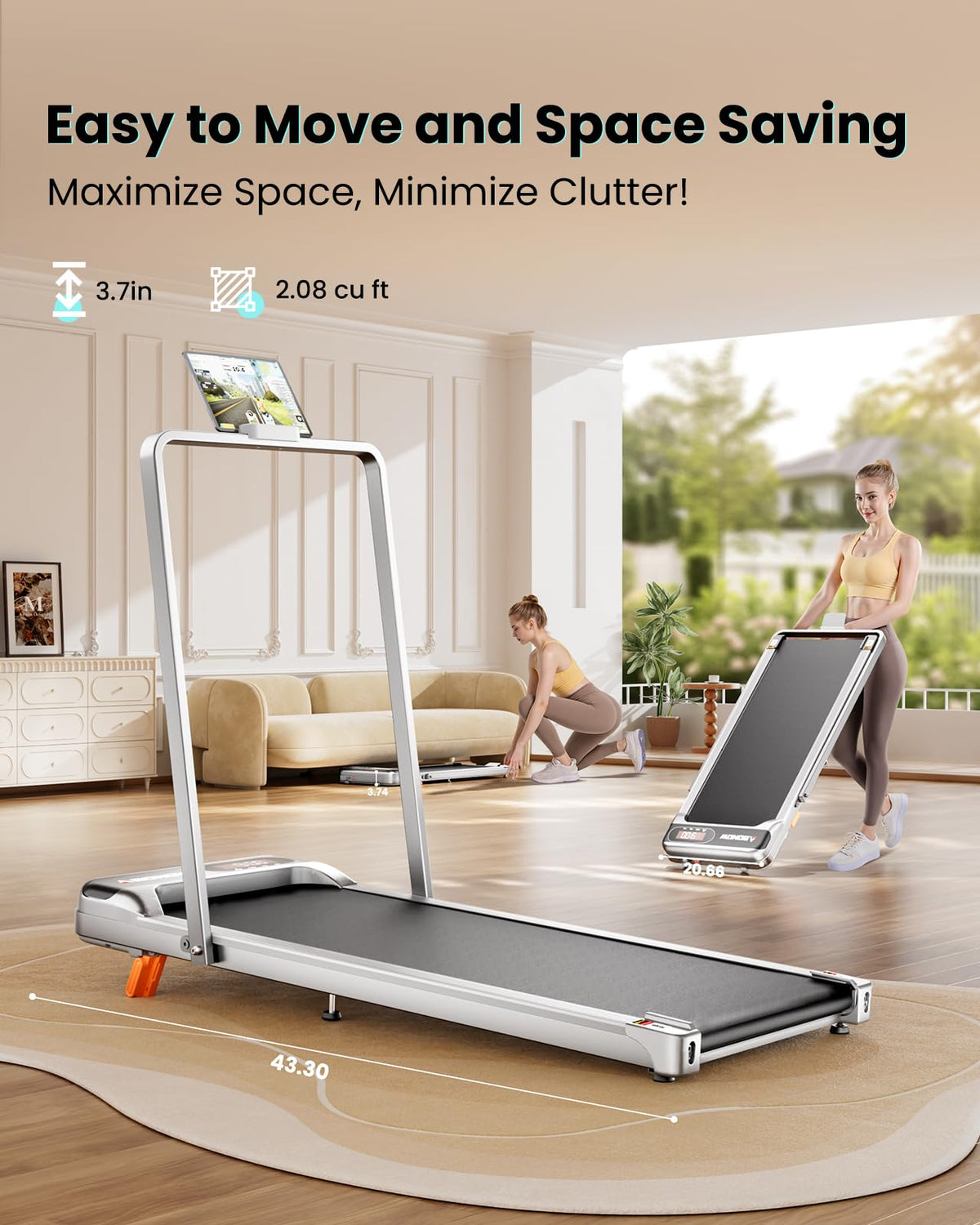 Abonow Walking Pad with Handle Bar - 2 in 1 Under Desk Treadmill, Sliver