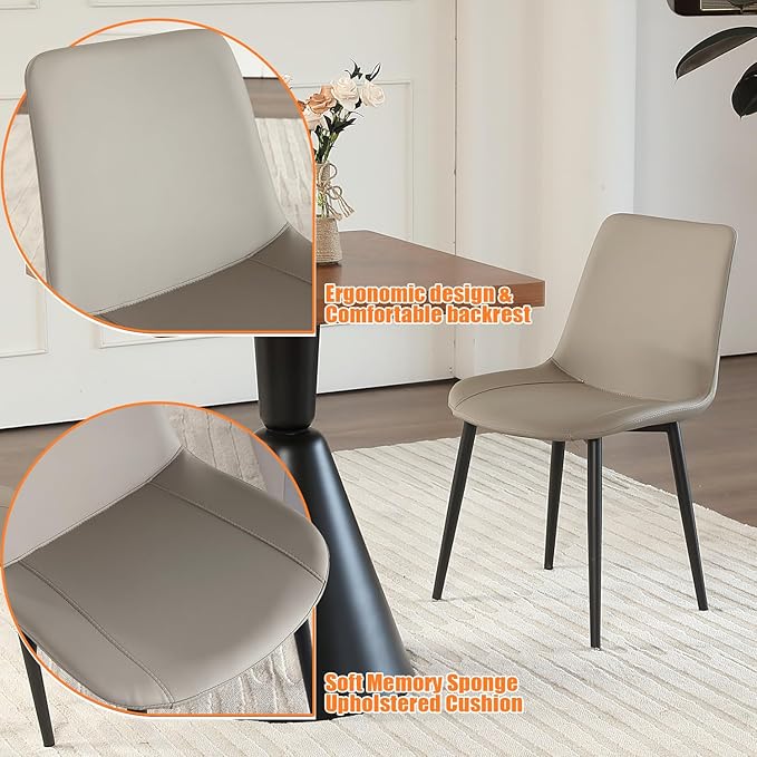 Leather Dining Chairs Set of 2, Mid Century Modern Faux Leather Kitchen & Dining Room Chairs, Comfortable Dinner Chair Kitchen Chairs for Restaurant Living Room, Cafe, Home (2, Young Colt)