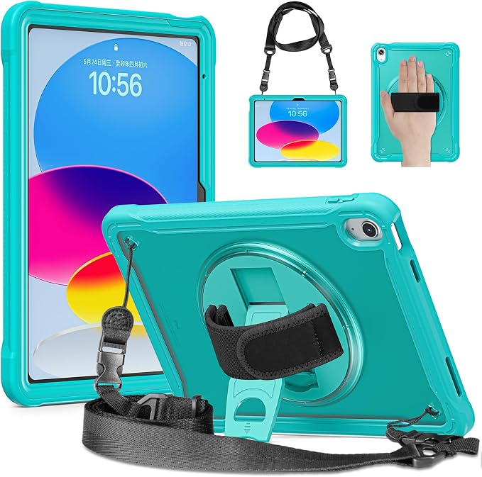Case for iPad (A16) 11th/10th Generation 2025/2022 11/10.9 inch Rugged Shockproof Protective Cover with Screen Protector 360° Rotating Hand Strap&ampStand Pencil Holder Black