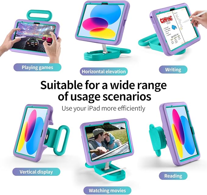Kids Case for iPad (A16) 11th/10th Gen 10.9'' 2025/2022Adjustable Portrait/Landscape Stand/Drop Proof with HandleChild Friendly Case for iPad Air 11 (M4/M3/M2) 2026/2025/2024 (BlackBlue)