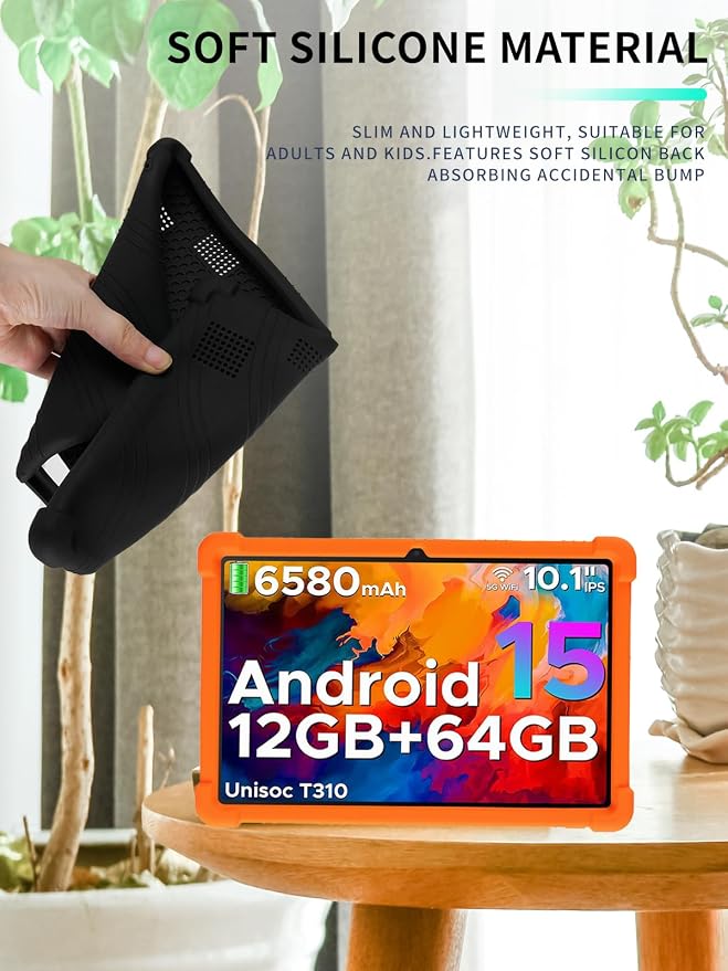 Case for DOOGEE Tab A9/DOOGEE Tab A9 Pro Android 15 Tablet 10.1 InchesWUNIAK Shock Proof Lightweight Stand Rubber Shell Protective CoverKids Friendly Soft Silicone Adjustable Stand CoverOrange