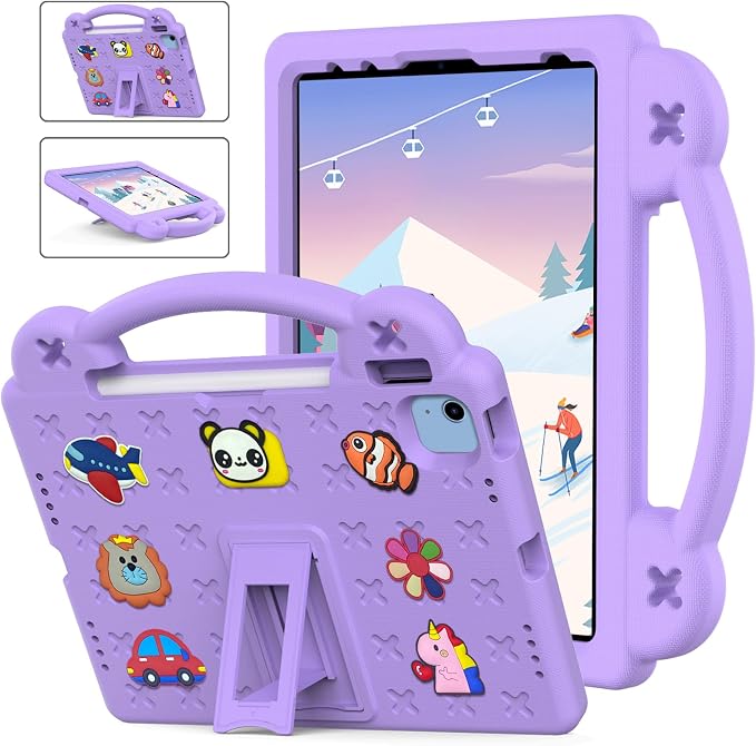 Kids Case for iPad Air 13 (2026/2025/2024) M4/M3/M2 &amp iPad Pro 13 2024 &amp iPad Pro 12.9 Cover 6th/5th/4th/3rd Gen (2022/2021/2020/2018) DIY Figures EVA Rubber Handle Stand Shockproof Bumper