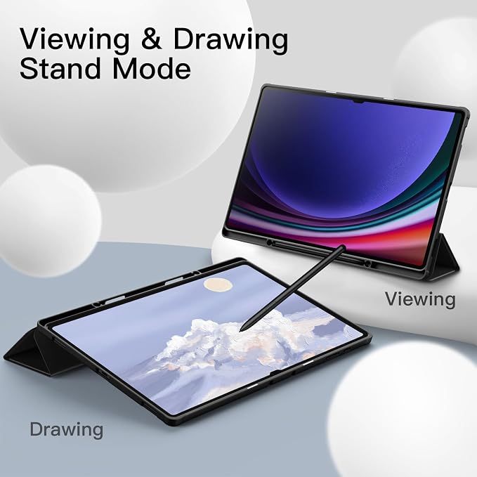 JETech Case for Galaxy Tab S10 Ultra/S9 Ultra 14.6 Black | Cover Soft TPU Protection S Pen Holder Tri-Fold Stand Supports S Pen Charging Auto Wake/Sleep Shockproof Lightweight