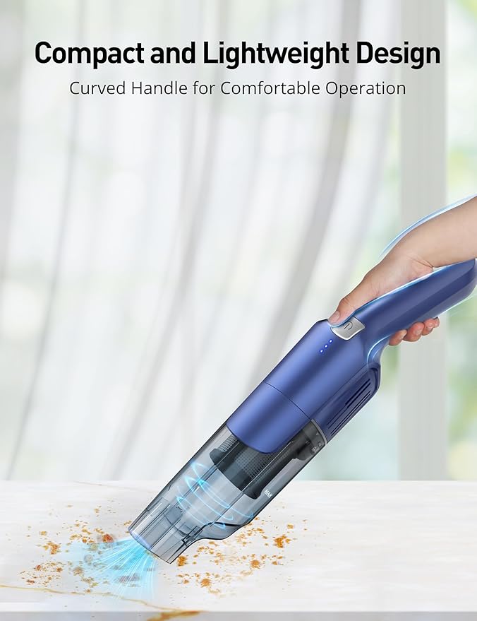 Handheld Vacuum Cordless, 24KPA Powerful Car Vacuum, Rechargeable, Charging Dock, Ergonomic Handle, 2-in-1 Crevice Tool, 1.8lb Portable Vacuum Cleaner with 2-Speed for Car, Home