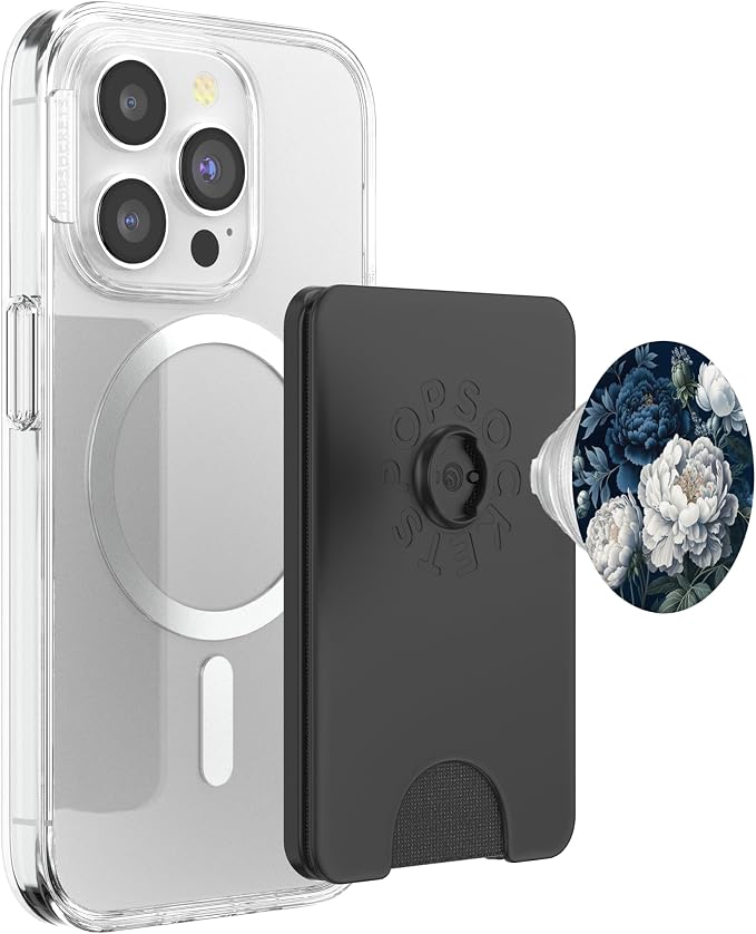 Navy Blue Peonies Blossom Leaves White Flowers Floral Girly PopSockets Adhesive PopGrip