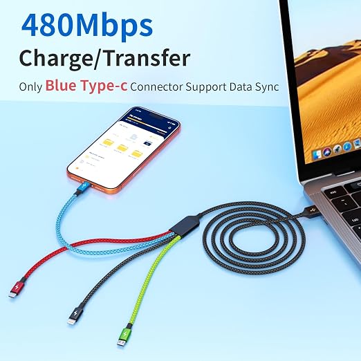 4 in 1 Multi Charging Cable 2 Pack 6FT Charging Cords for Devices | Nylon Braided USB C Car Charger Cable with Dual USB-C IP &amp Micro Ports Long Travel Charging Cord for Cars
