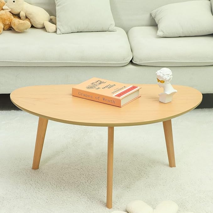 FIRMINANA Small Oval Coffee Table Mid Century Modern for Living Room Center Minimalist Display Coffe Table,Nature Wood,18.9" D x 33.47" W 15.75" H