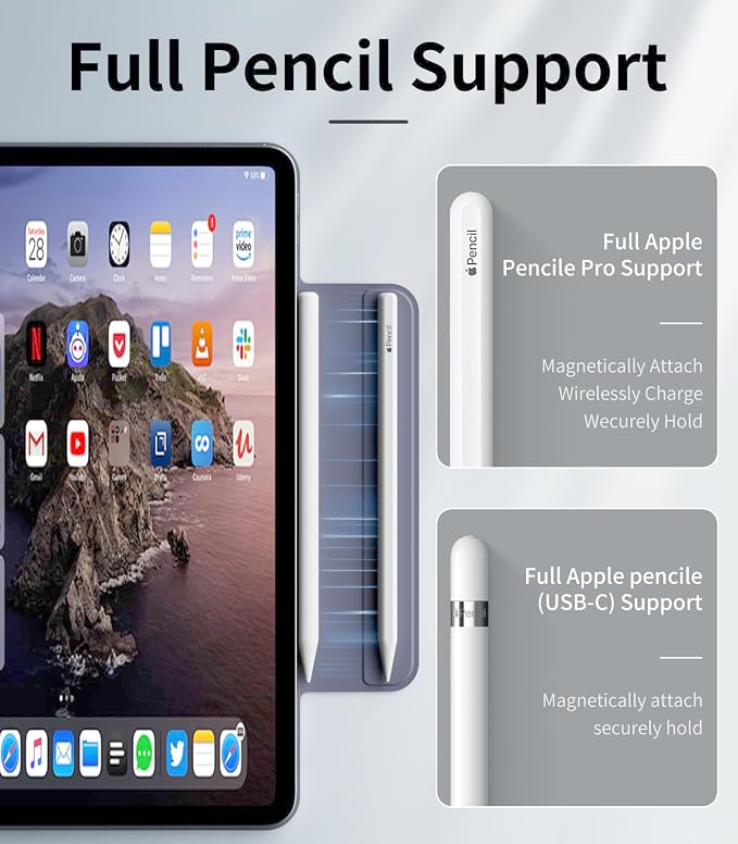 Magnetic Case for iPad Air 13 Inch M3/M2 (2025/2024) iPad Pro 12.9 inch 6th/5th Generation (2022/2021) | Auto Sleep/Wake | Pencil Pro &amp USB-C | Non-Slip PU Leather Protective Cover Black