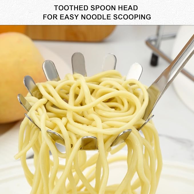 Pleafind Spaghetti Spoon and Spaghetti Tong 2-Piece Set, 13-Inch Non-Stick Spaghetti Fork and 11.4-Inch Kitchen Tong, Easy Storage and Cleanup, Ergonomic Design, Stainless Steel