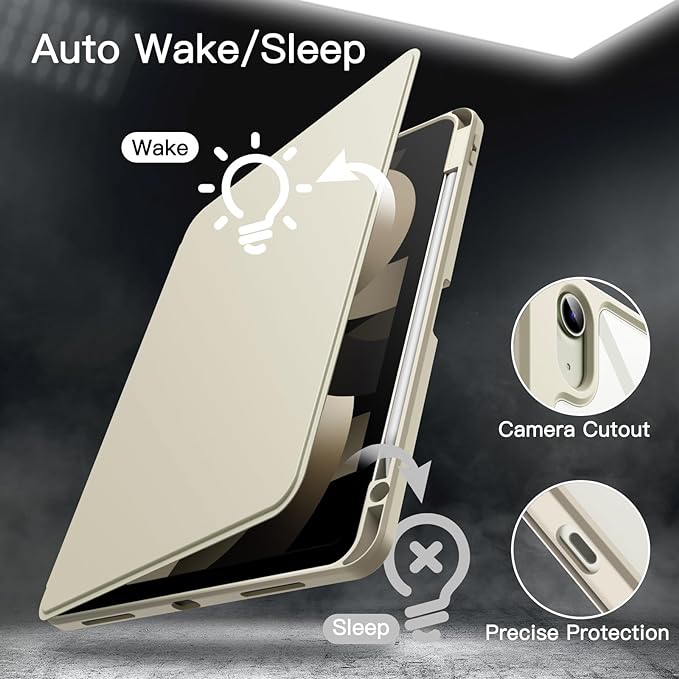 JETech Rotating Case ONLY for iPad Air 11-Inch M4/M3/M2 (2026/2025/2024) iPad Air 5/4 (2022/2020 5th/4th Generation 10.9-Inch) 360 Degree Rotation Protective Stand Cover Clear Back (Black)