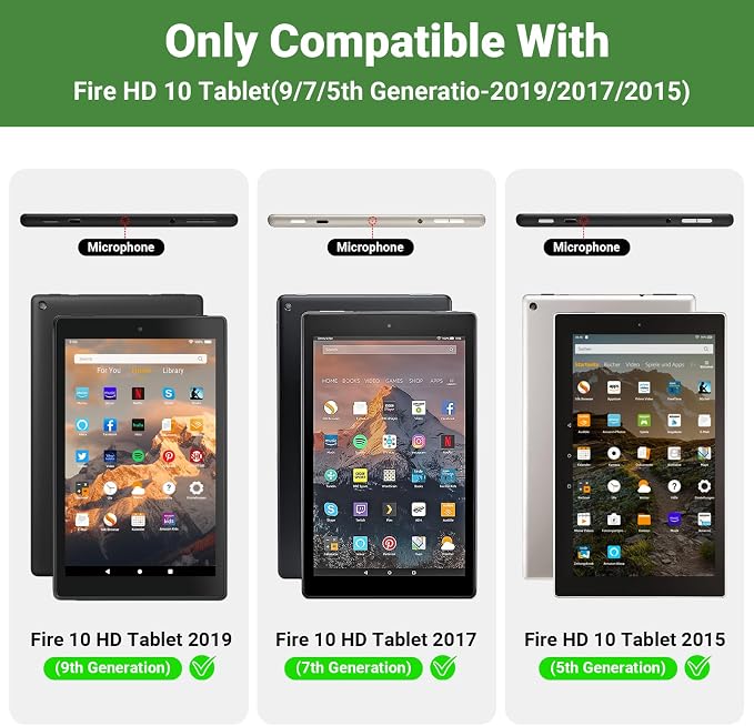 Kids Case for Amazon Fire HD 10 5/7/9 GenHandle Stand Green | Shockproof Lightweight designed for Amazon Fire hd 10 Tablet case Kids 5th/7th/9th Generation 2015/2017/2019 Released