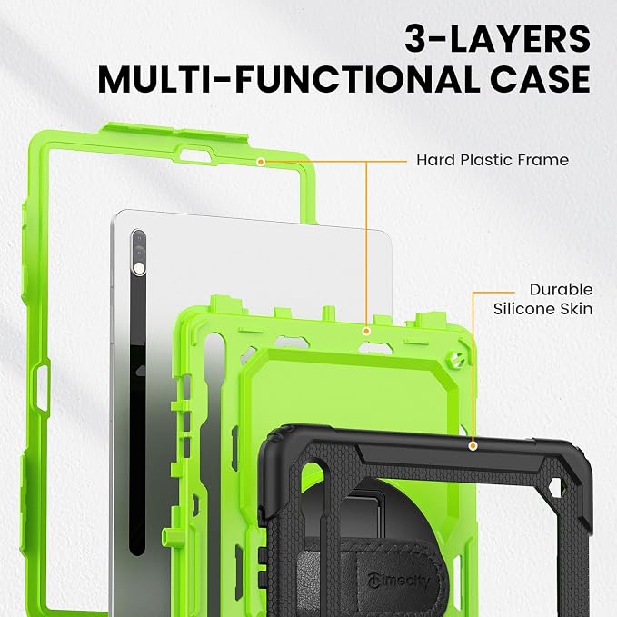 Timecity for Samsung Galaxy Tab S7 FE Case 12.4''/ S7/ S8 Plus Tablet Case | Kids-Friendly Protective Tablet Cover with Screen Protector Pen Holder &amp Adjustable Stand &amp Shoulder Strap Black