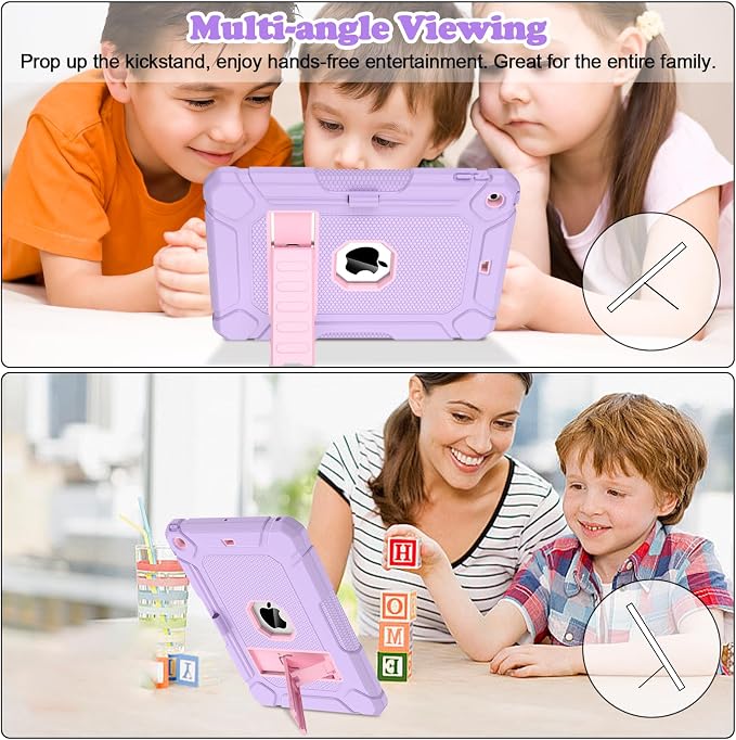 LTROP Case for iPad 10.2-Inch 9th/ 8th/ 7th Generation (2021/2020/ 2019) with Pencil Holder &amp Kickstand Hybrid Shockproof Rugged Protective Case for iPad 9/8/ 7 Gen 10.2 Purple and Green
