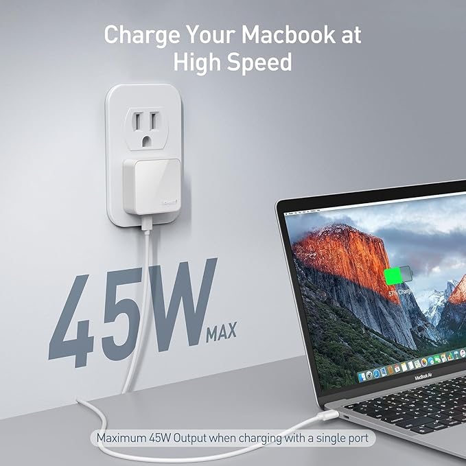 Nekmit Flat USB C Wall Charger, 47W Dual Ports USB C Charger Block, PPS Fast Charging Wall Plug for iPhone 15/15 Pro/15 Pro Max, Galaxy, MacBook Air, iPad, AirPods and More (White)