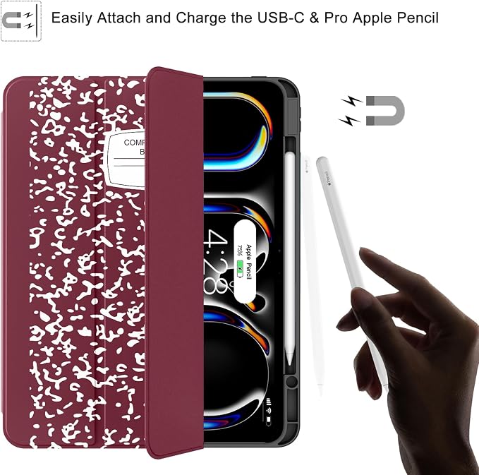 Soke Case for New iPad Pro 13 Inch (M5/M4 2025/2024 Release) with Pencil Holder Trifold Stand Shockproof [Support Apple Pencil Charging + Auto Wake/Sleep] Soft TPU Back Cover Book Black