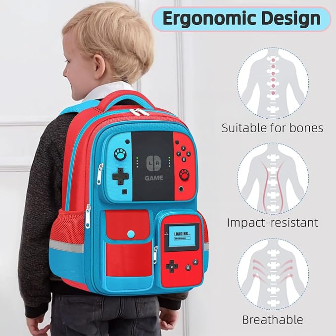 School Backpack for Boys - Gamer Boys Backpack for Kids Children Elementary Middle School - Students Bag for Ages 6-18,17″ Video Game Bookbag Travel Back Pack