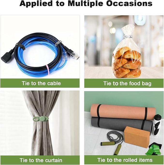 AUFORPET 40Pcs Silicone Cable Ties with Box, Reusable Cord Organizer Rope, Elastic Cord Ties for Electronics, Essentials Straps Wires for Fastening Home Office Kitchen Travel Appliances