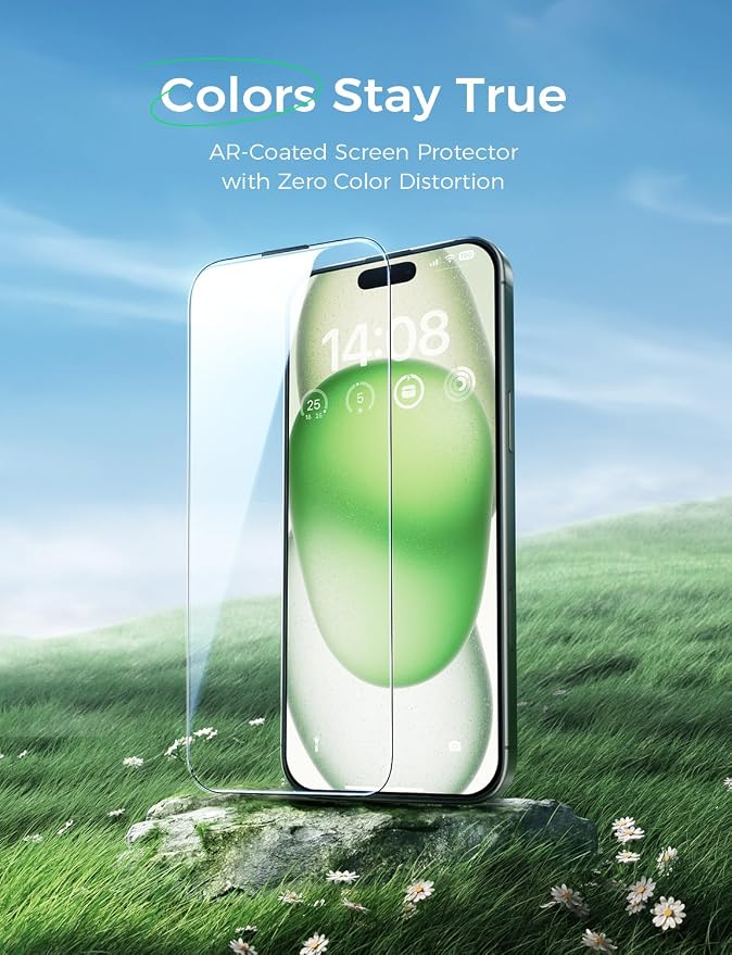 MAGIC JOHN 2 Pack for iPhone 15 Pro Screen Protector Eye Protection | HD Clear Auto Dust-Elimination 9H Tempered Glass &amp Scratch Resistance Full Edge Coverage