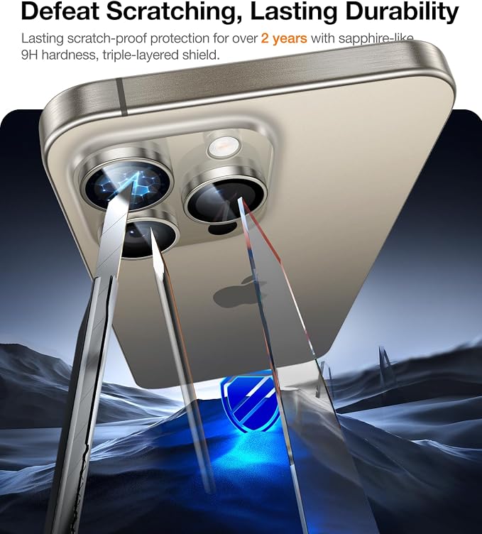 UltraGlass for iPhone 16 Pro Max/16 Pro Camera Lens Protector [NO.1 Military Grade Shatterproof] iPhone 16 Pro Max Camera Protector 16 Pro Lens Cover [Longest Durable] Easy Install Black Titanium