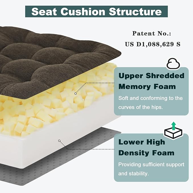 baibu Memory Foam Recliner Cushions with Lumbar Support Pillow Set for Elderly, 20x20x5 Inch Dual-Layer Design Non-Slip Recliner Seat Cushion & Back Support Pillow for Reduce Hip & Lumbar Pain, Brown