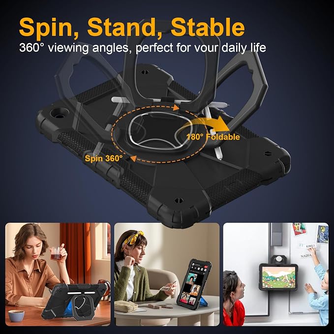 Case for Samsung Galaxy Tab A9 Plus 11 Inch 2023 Ubearkk Rugged Case for Samsung Galaxy A9+ Tablet SM-X210/X216/X218 with Screen Protector 360 Rotating Stand Shoulder Strap Pen Holder Black