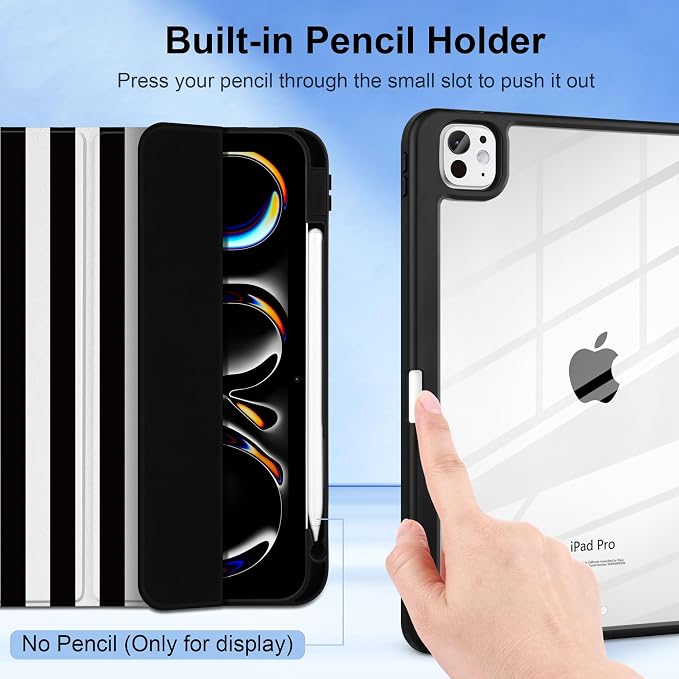 DONGKE for iPad Pro 11-Inch Case (M5 2025 / M4 2024) 6th/5th Generation [Auto Sleep/Wake &amp Pencil Pro Holder] Clear Acrylic Back Smart Trifold Stand Cover Bear &amp Cherry