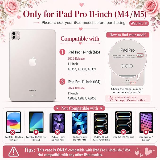 Case for iPad Pro 11 inch M5 2025 /M4 2024 Blue Ribbon Stripe | Blue Ribbon Stripe Folio Case with Clear Back Pencil Holder Trifold Stand and Auto Sleep/Wake for Preppy Aesthetic Users