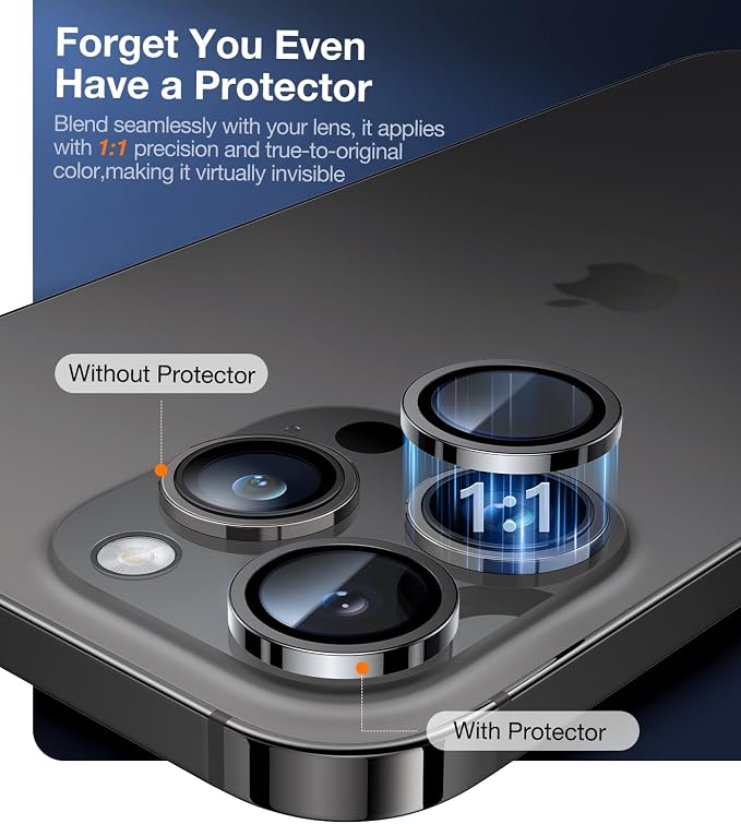 UltraGlass for iPhone 16 Pro Max/16 Pro Camera Lens Protector [NO.1 Military Grade Shatterproof] iPhone 16 Pro Max Camera Protector 16 Pro Lens Cover [Longest Durable] Easy Install Black Titanium
