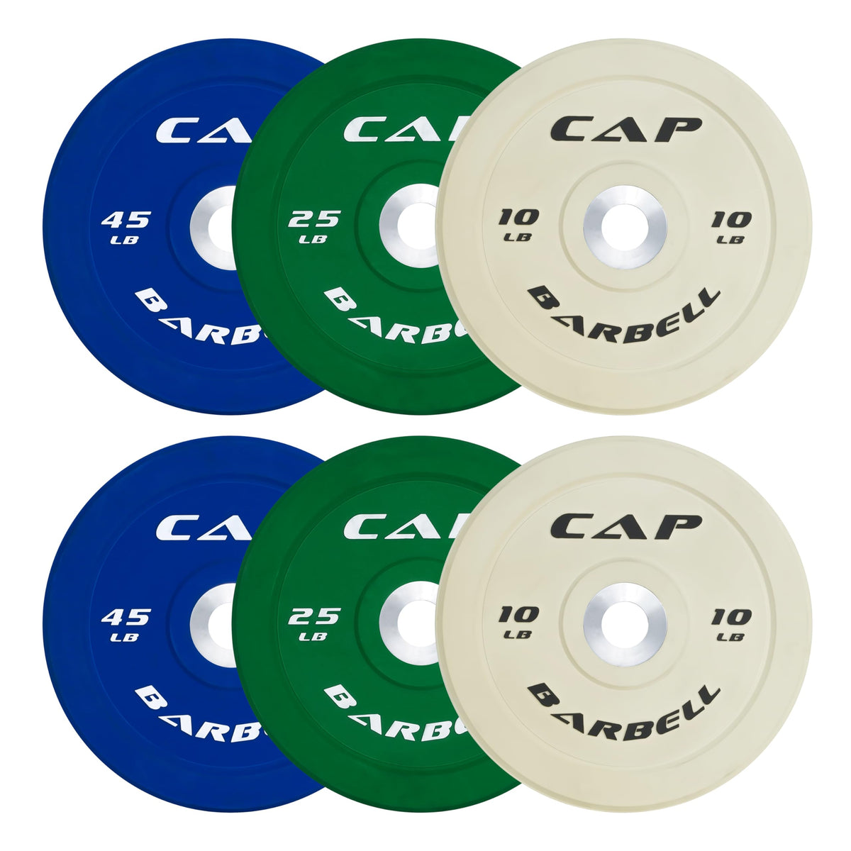 CAP 160 lb Competition Olympic Bumper Plate Set, Color-Coded 2-Inch Olympic Plates, Low Bounce Virgin Rubber Weight Plates with Steel Hub for Weightlifting, Strength Training & Home Gym Workouts