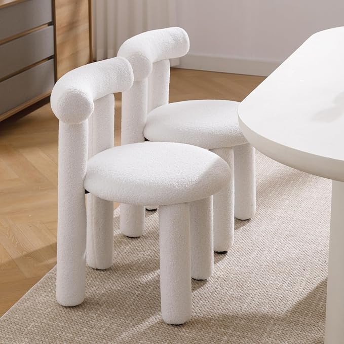 DUOMAY Modern White Boucle Dining Chairs Set of 2, Sherpa Upholstered Kitchen Chairs Armless Barrel Back Dining Chair, Living Dining Room Chairs, Reception, White