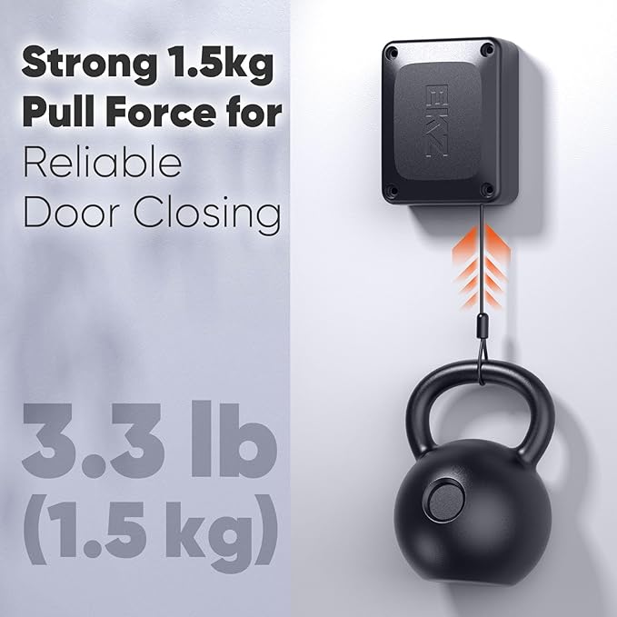 EKZ Retractable Automatic Door Closer – Fits Sliding Glass, Screen, Single & Double Doors – Strong 3.3 lb Spring Tension, Punch-Free Easy Install for Entry, Bathroom, Bedroom, Study (1 Pack)
