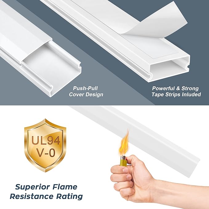 YCLYC Cable Cover, 62.8in Paintable Cord Cover Kit, Hide Cords for TV, Cord Concealer Cable Channel 4xL15.7in W0.98in H0.5in