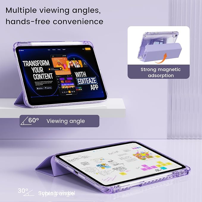 Case for iPad A16 11th/10th Generation 2025/2022 Purple | Glitter Shockproof 10th gen ipad case with Pencil Holder Trifold Stand Auto Wake/Sleep Sparkly ipad a16 case clear