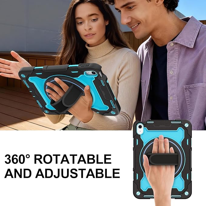for iPad 9th 8th 7th Gen Case 10.2 inch with Screen Protector | 360° Rotating Kickstand Hand Strap Shoulder Strap Heavy Duty Military Grade - Kids Friendly