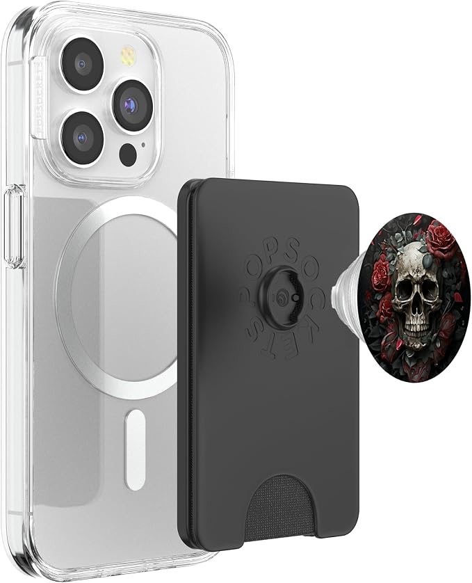 Skull Floral Wild Roses Pattern Flowers Skull PopSockets Adhesive PopGrip