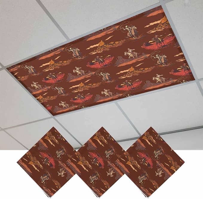 Cowboys Horses 3 Pcs Fluorescent Light Covers 4 x 2 Feet, Desert Ethnic Winds