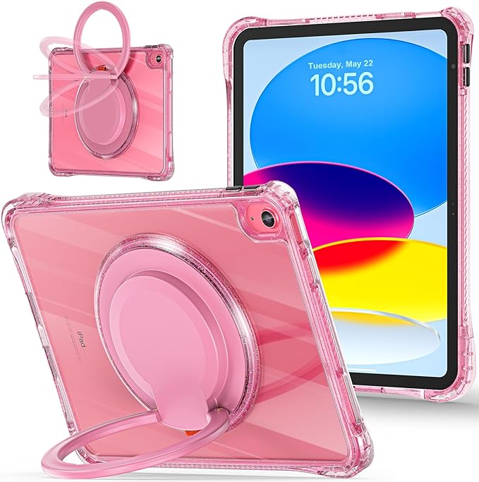 MEEgoodo Case for iPad A16 11th Generation 11 inch 2025 Cover for iPad 10th Generation 2022 Glitter Tablet Cases with Soft TPU &amp Transparent PC &amp Rotating Stand for Kids Light Blue