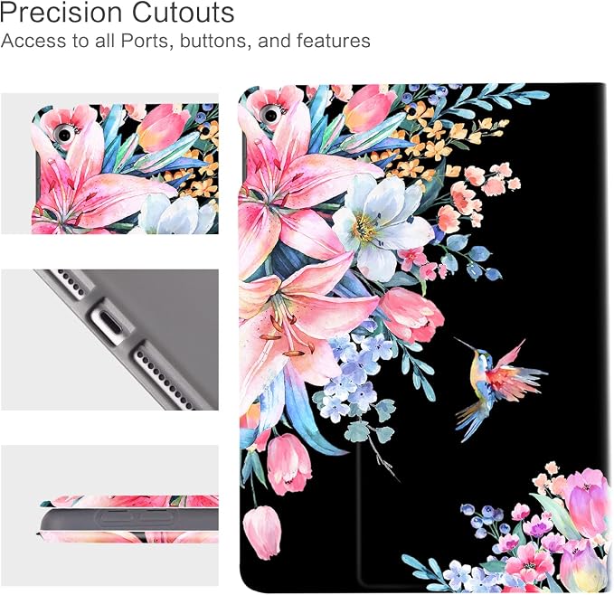 Vimorco for iPad 10.2 Case 9th Generation Cover Flower Cats for iPad 9th/8th/7th Generation Case Slim Soft Rubber Back Adjustable Stand Auto Wake/Sleep Smart Black Cat