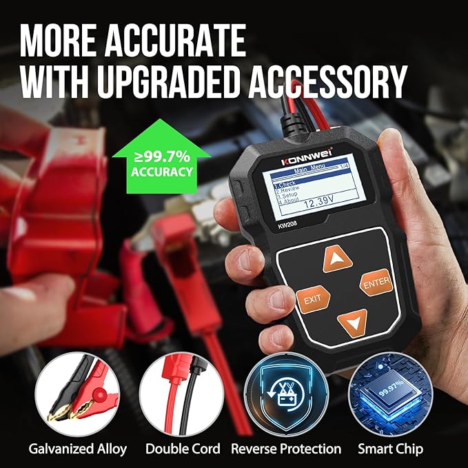 KONNWEI KW208 12V Car Battery Tester, Battery Load Tester Automotive 12V Alternator Starter Tester Digital Auto Battery Analyzer Charging Cranking System Tester for Car Truck Marine Motorcycle Boat