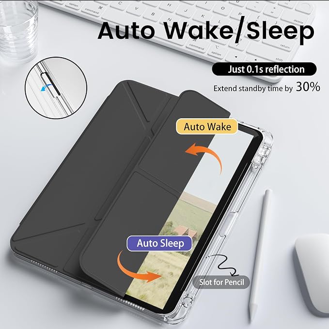 Clear Case for New iPad Pro 11 Inch Case M5/M4 2025/2024 (6th/5th Generation) Slim Shockproof TPU Cover with Pencil Holder Multi-Angle Stand &amp Auto Wake/Sleep (Black)