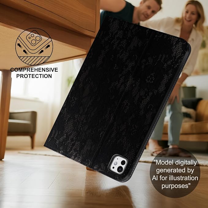 Leather Case for iPad Pro 13 Inch M5/M4 2025/2024Silver Black | Genuine Leather Cover with Pencil HolderProtective Smart Folio Auto Sleep/WakeShockproofAdjustable Stand