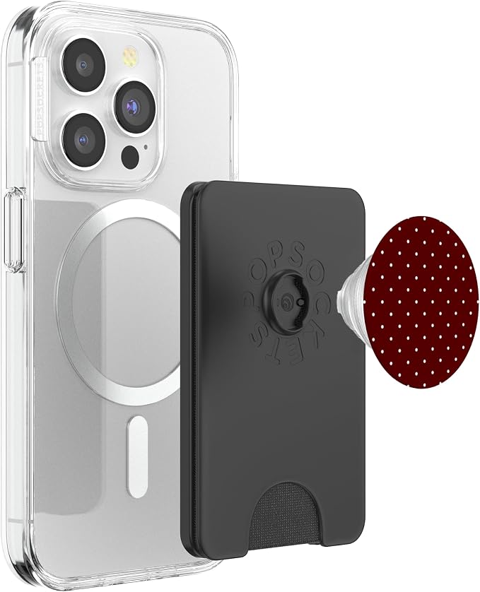 Maroon and White Polka Dot Aesthetic Cute Tiny Polkadot PopSockets PopWallet for MagSafe