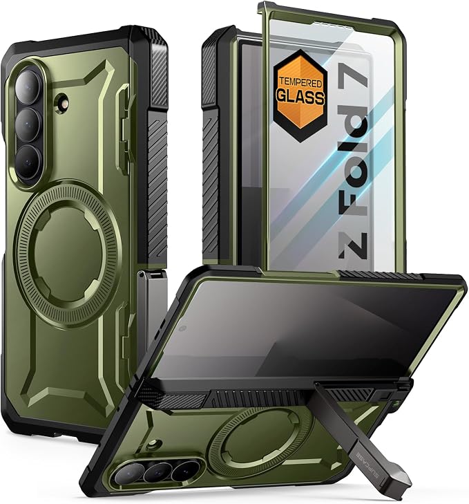 SUPCASE for Samsung Galaxy Z Fold 7 Case with Kickstand Azure | Compatible with MagSafe Tempered Glass Screen Protector Military-Grade Protection Hinge Coverage Unicorn Beetle Grip