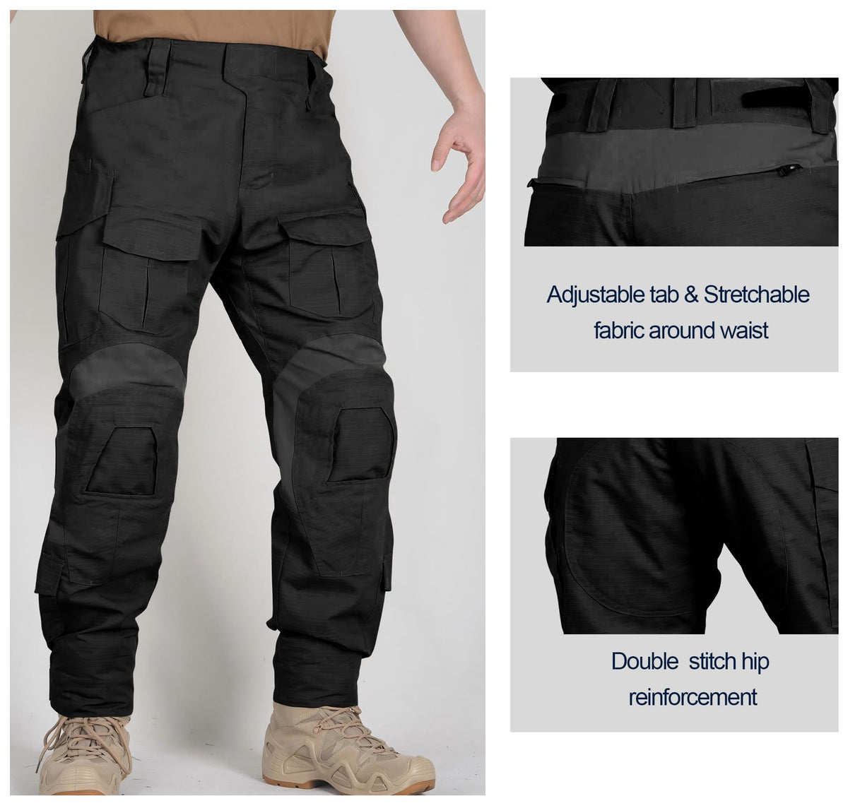 MERJAZ Men's Tactical Pants with Knee Pads Black 30