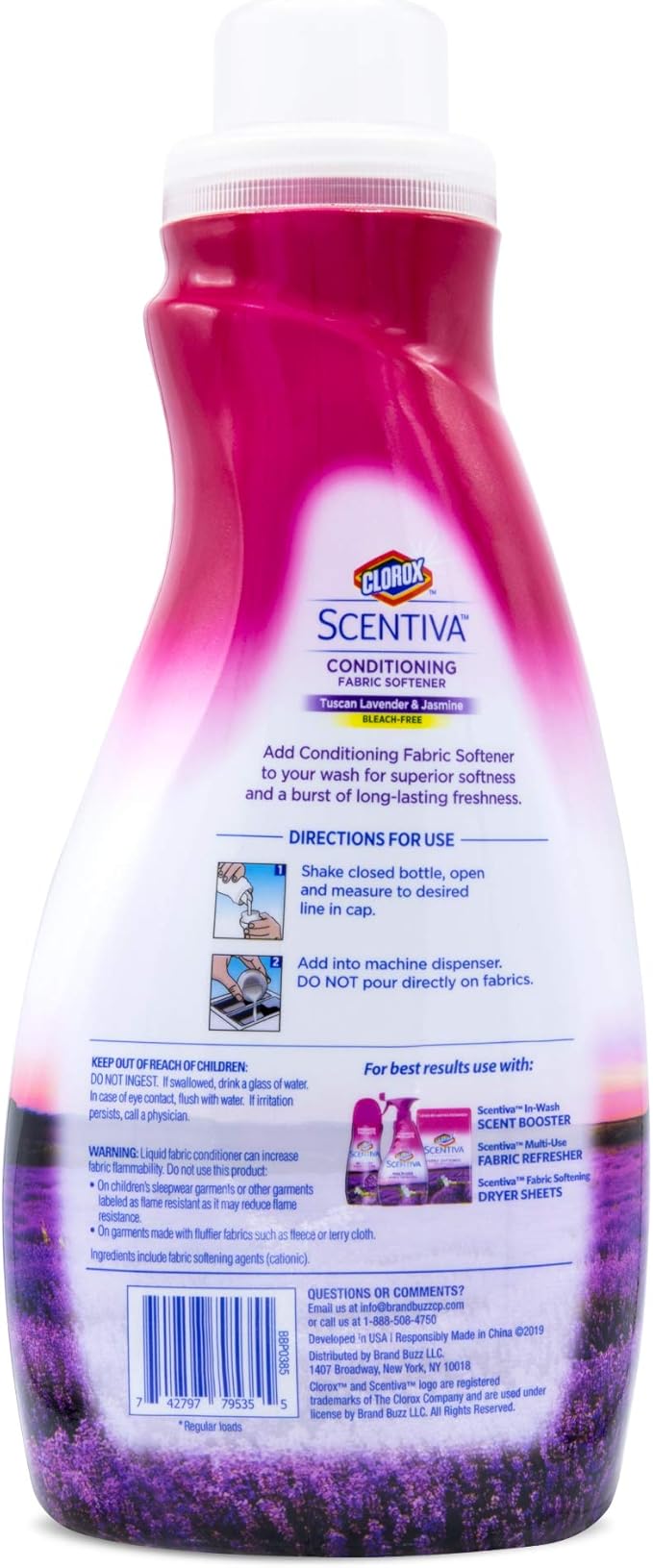 Clorox Scentiva Liquid Fabric Softener Fabric Conditioner Beautiful Tuscan Lavender & Jasmine Scent Fabric Softener with Great Smell 41 Fluid Ounce Bottle (Pack of 6)