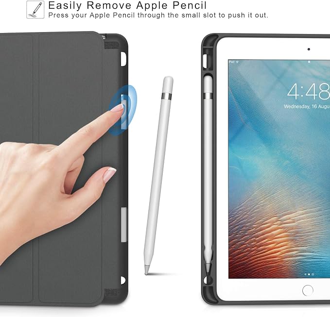 Soke Case Fits for iPad 6th/5th Generation with Pencil Holder - [Full Body Protection + Auto Wake/Sleep] Shockproof Soft TPU Back Cover for Apple iPad 9.7 inch 2018/2017 Black